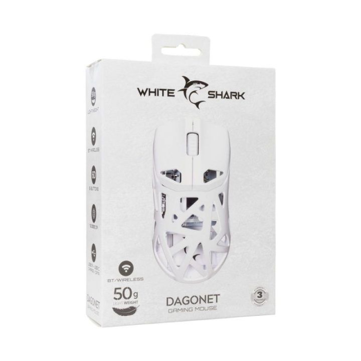 White Shark DAGONET-W GM-5019 belaidė žaidimų pelė, balta