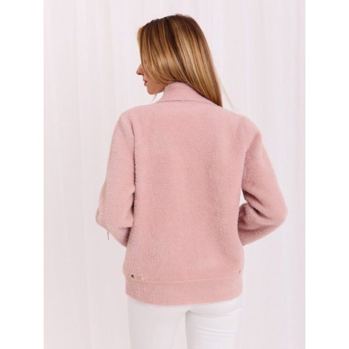 Šviesiai rožinė striukė su užtrauktuku ir dekoratyvinėmis detalėmis