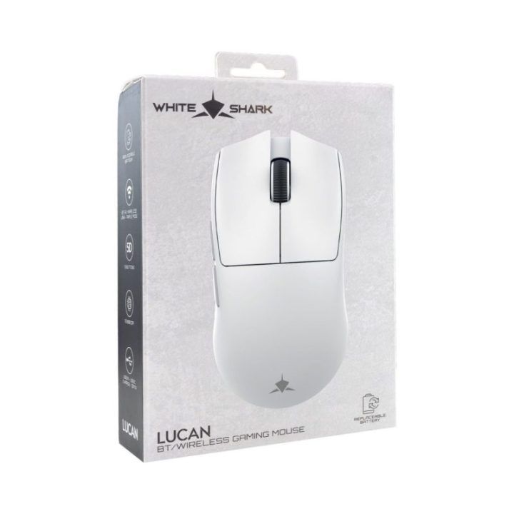 White Shark LUCAN-W WGM-5022 belaidė žaidimų pelė, balta