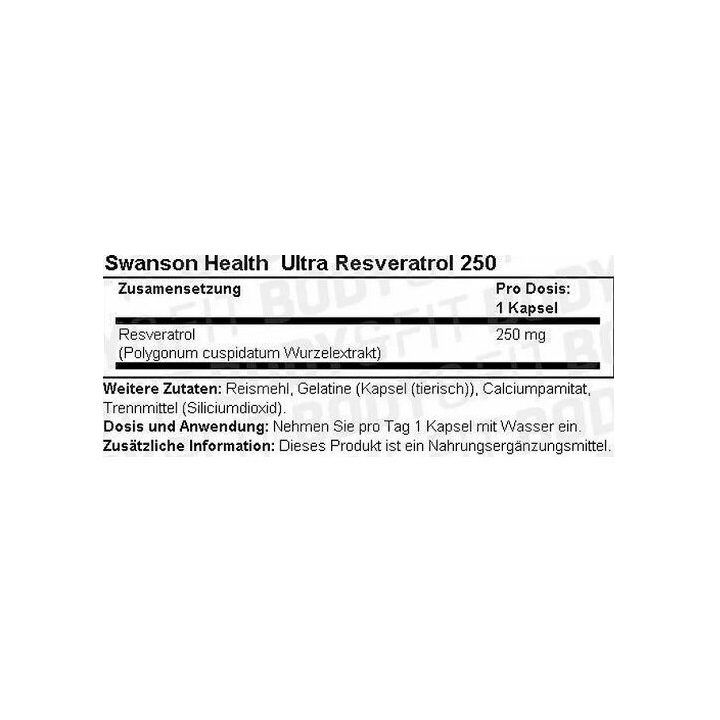 Swanson resveratrol 250 mg, 30 kapsulių