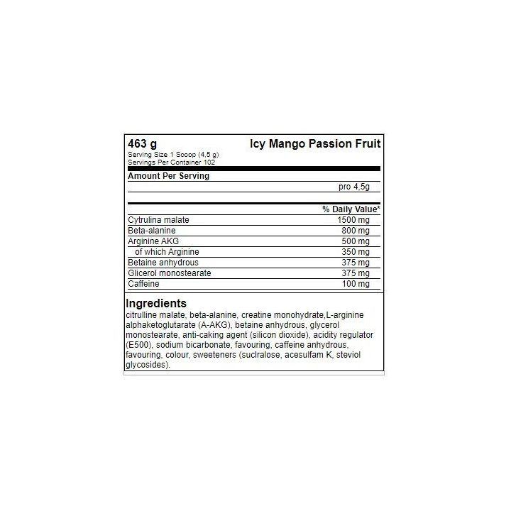 Treniruočių booster FA Nutrition ICE Pump Pre-Workout 463 g, tropinių vaisių skonio