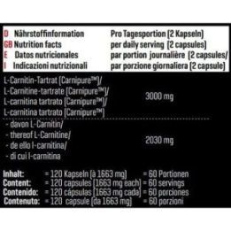 L-karnitino tartrato kapsulės Body Attack Carnipure 1500, 120 kapsulių