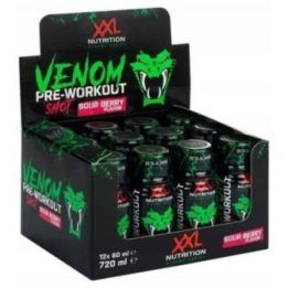 Pre-workout shot XXL Nutrition Venom 12 × 60 ml, rūgščių uogų skonio