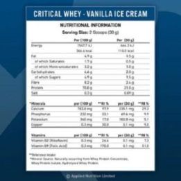 Išrūgų baltymų milteliai Applied Nutrition Critical Whey 900 g, vanilinių ledų skonio