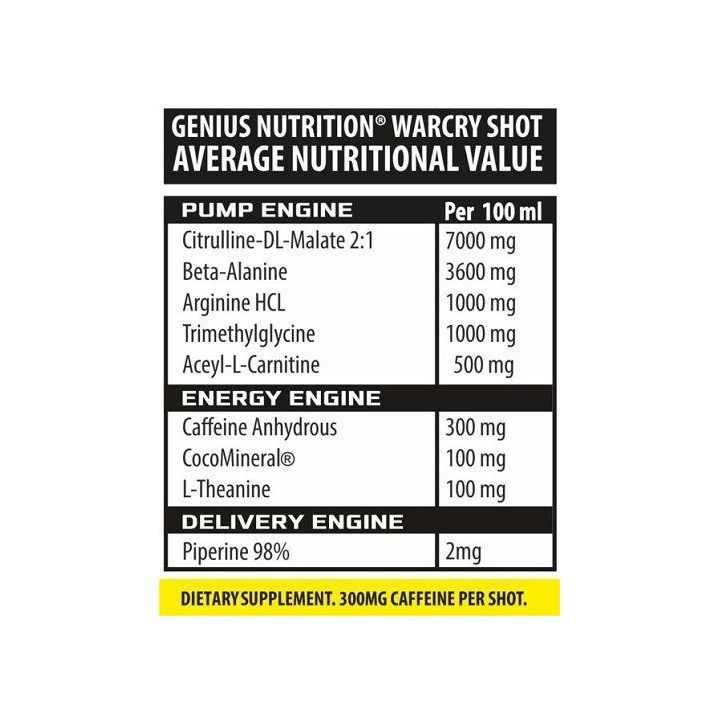 Pre-workout shot Genius Nutrition Warcry 12 × 100 ml, kolos skonio