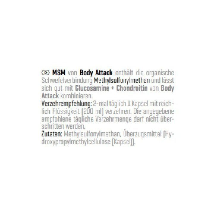 MSM kapsulės Body Attack 100 kapsulių