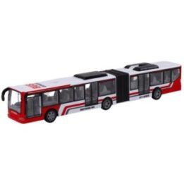 Nuotoliniu būdu valdomas raudonas ir baltas žaislinis miesto autobusas