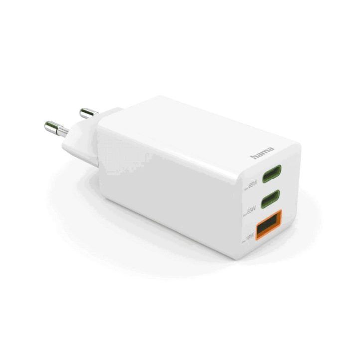 Hama 00201996 GaN įkroviklis, 2x USB-C ir 1x USB-A, 65 W, baltas