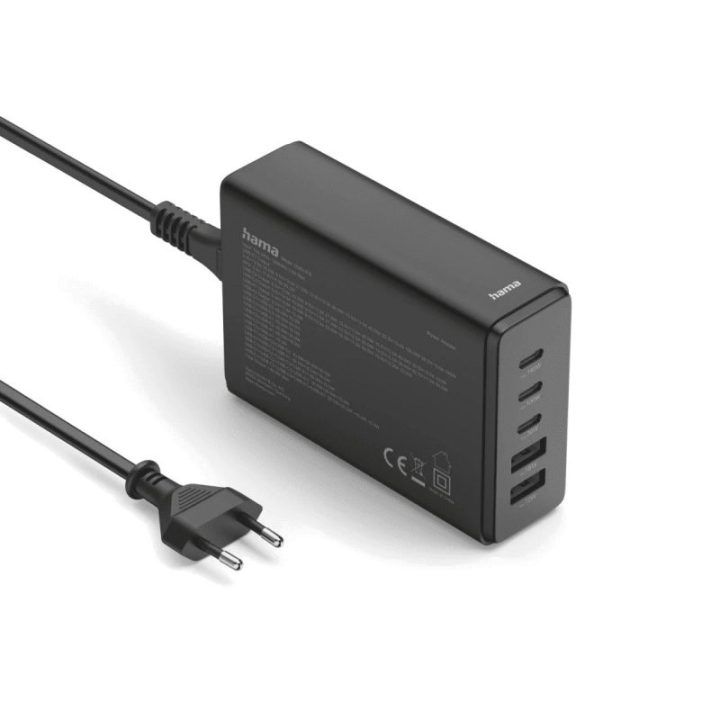 Hama 00201978 įkrovimo stotelė su 3 USB-C ir 2 USB-A, 140 W, juoda
