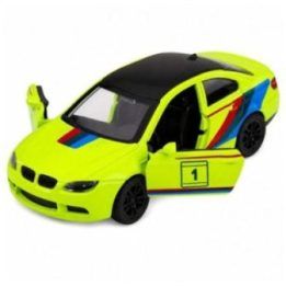 Geltonas metalinis sportinis automobilis su atsidarančiomis durimis, 1:32