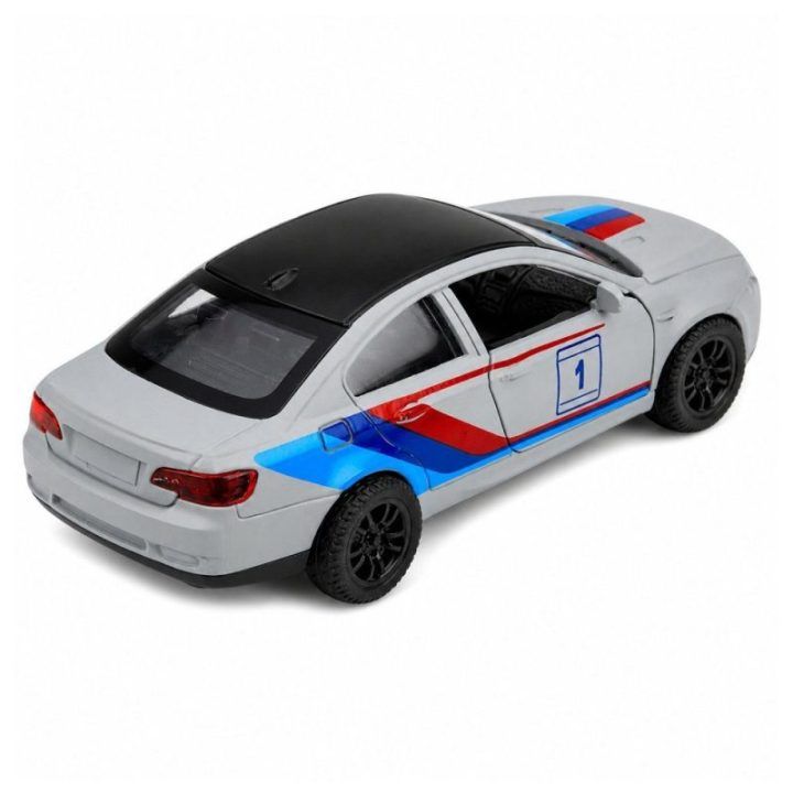 Žaislinis metalinis sportinis automobilis su atsidarančiomis durimis, 1:32, pilkas