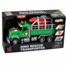 Žalias žaislinis dinozaurų transporteris su šviesomis ir garsais