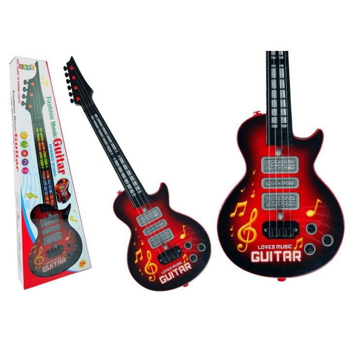 Raudona muzikinė elektrinė gitara vaikams su LED šviesomis