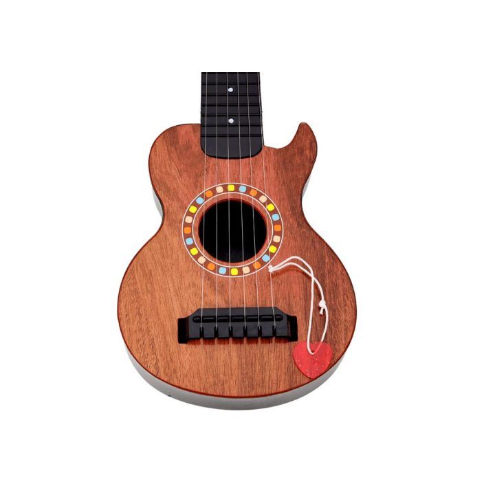 Vaikiška medinė žaislinė gitara su metalinėmis stygomis, ruda