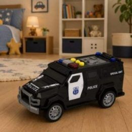 Juodas žaislinis policijos automobilis „Special Unit“ su šviesomis ir garsais