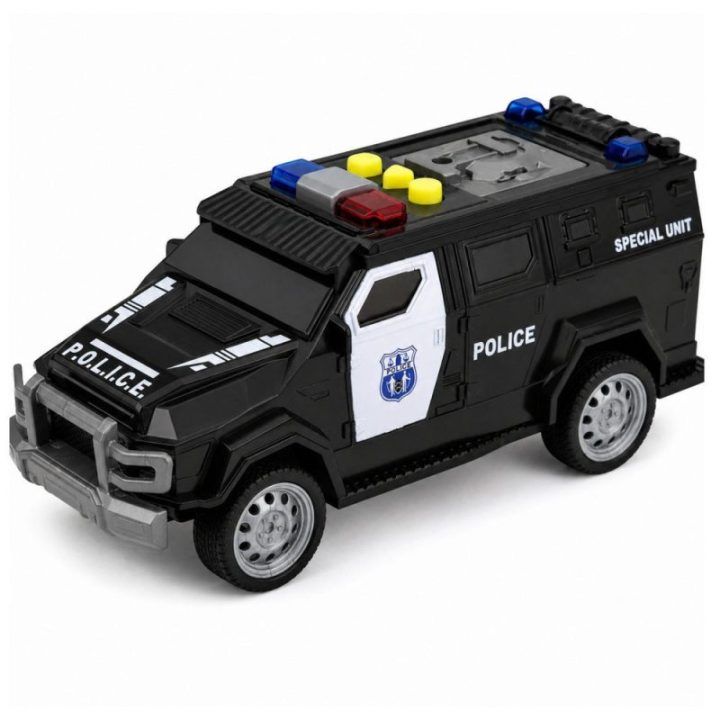 Juodas žaislinis policijos automobilis „Special Unit“ su šviesomis ir garsais