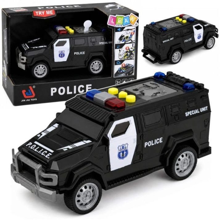 Juodas žaislinis policijos automobilis „Special Unit“ su šviesomis ir garsais