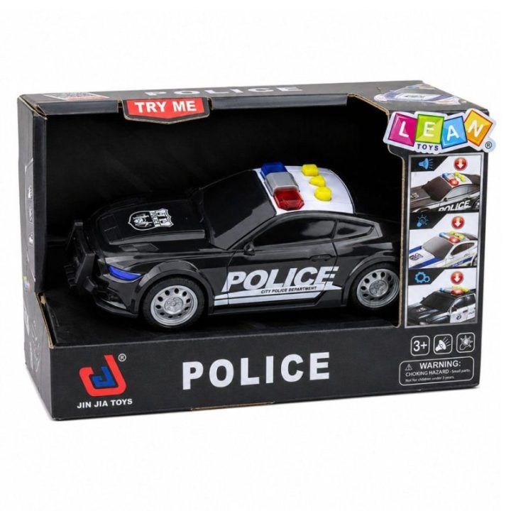 Juodas žaislinis policijos automobilis su šviesomis ir garsais 1:32