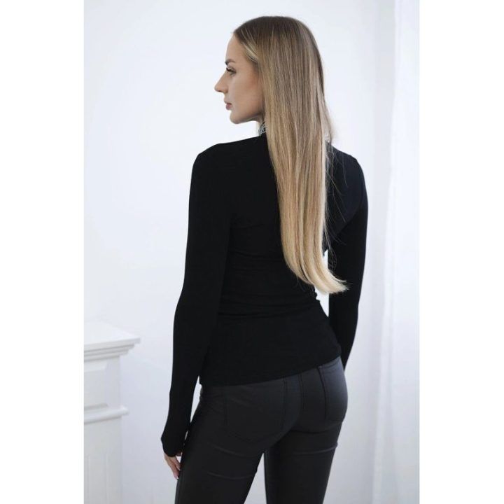 Moteriška juoda palaidinė su cirkonio motyvu