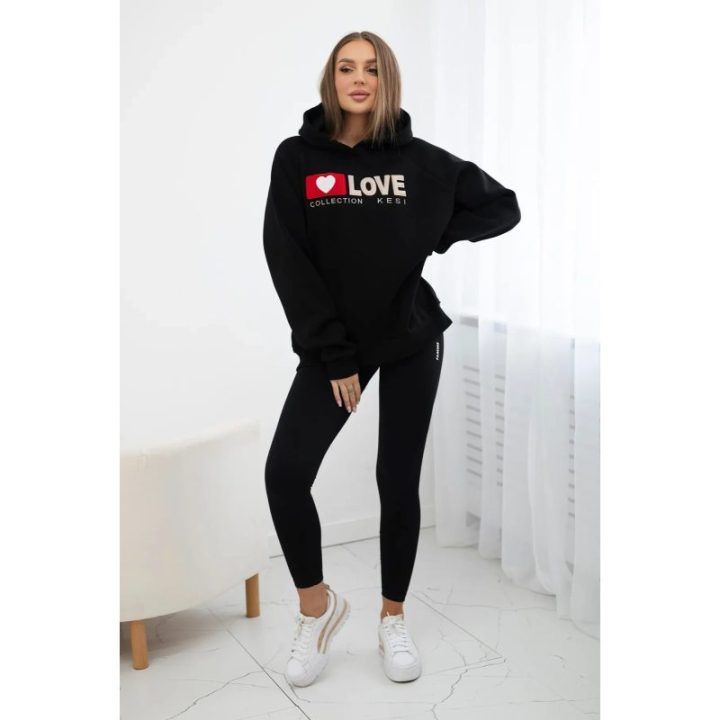 Moteriškas džemperis su gobtuvu Love, juodos spalvos