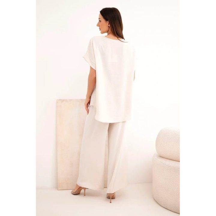 Moteriškas komplektas su palaidine ir kelnėmis, smėlio spalvos