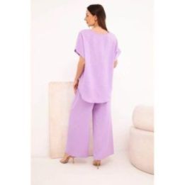 Moteriškas komplektas su palaidine ir kelnėmis, šviesiai violetinės spalvos