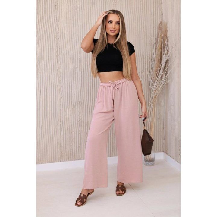 Moteriškos kelnės su plačiu juosmeniu, rožinės spalvos