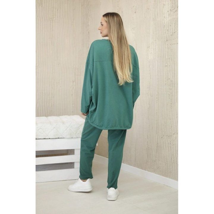 Moteriškas oversize medvilninis komplektas su kelnėmis, žalias