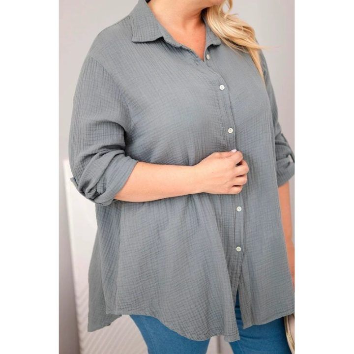 Moteriška Plus Size muslininė palaidinė, tamsiai pilkos spalvos