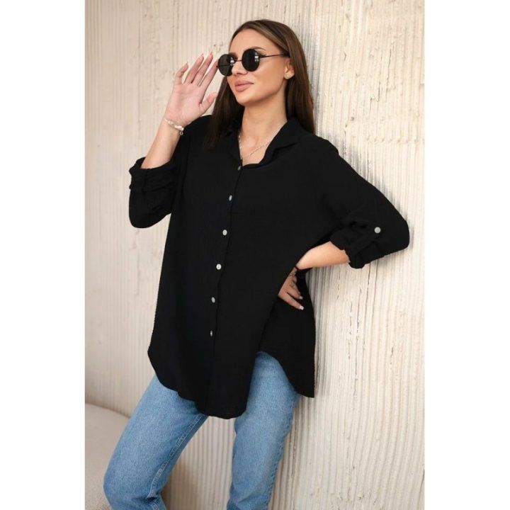 Moteriška mušlino palaidinė oversize, juodos spalvos