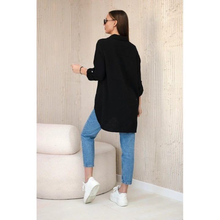 Moteriška mušlino palaidinė oversize, juodos spalvos