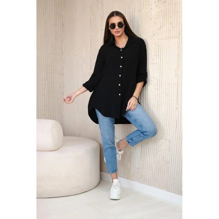 Moteriška mušlino palaidinė oversize, juodos spalvos