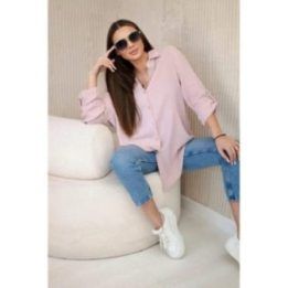 Moteriška oversize medvilninė muslino palaidinė, pudrinės rožinės spalvos