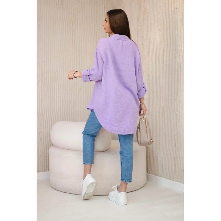 Moteriška oversize medvilninė mušelino palaidinė, violetinė