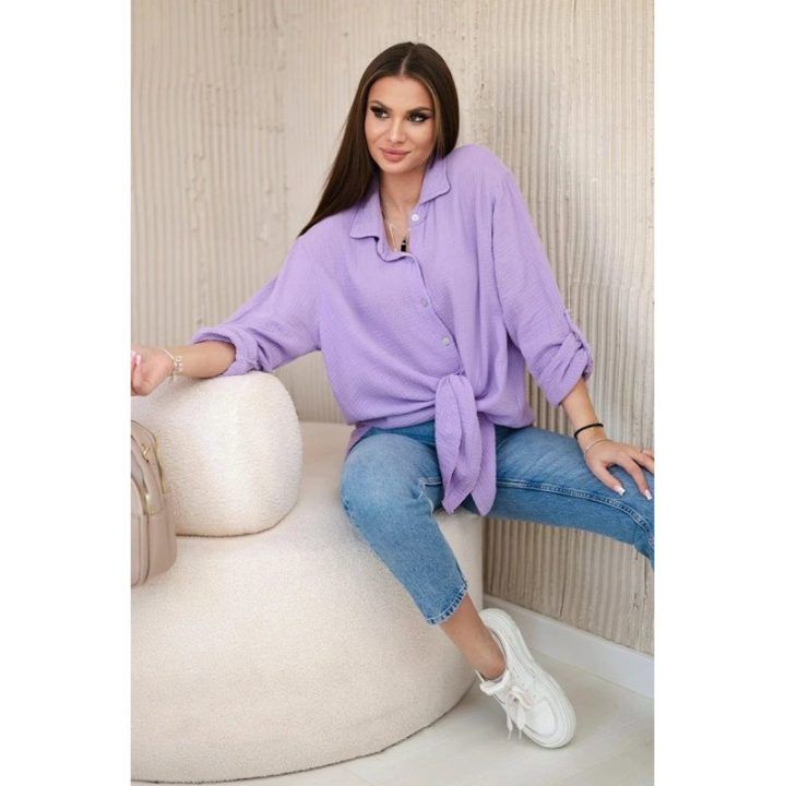 Moteriška oversize medvilninė mušelino palaidinė, violetinė