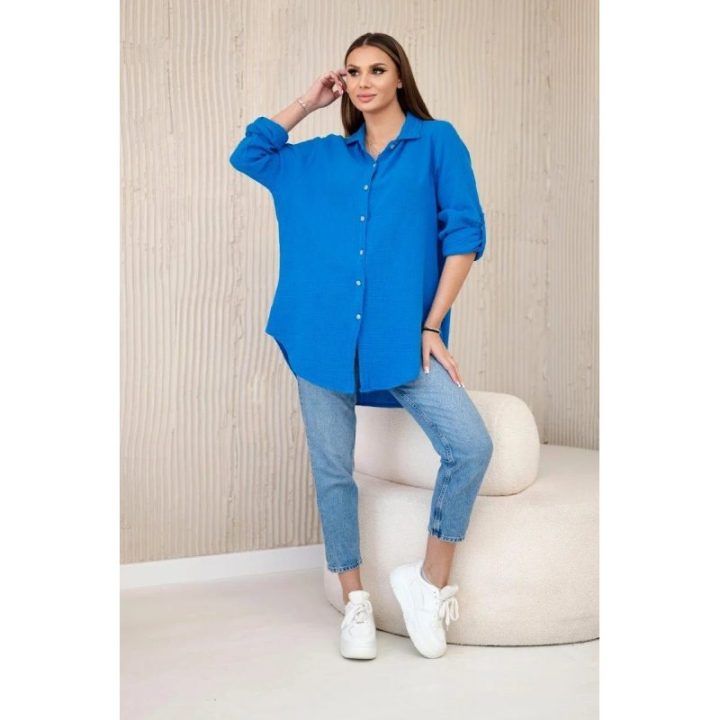Moteriška oversize muslino palaidinė, turkio spalvos