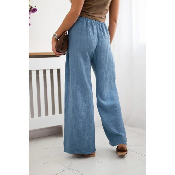 Moteriškos plačios muslino kelnės Denim, mėlynos spalvos