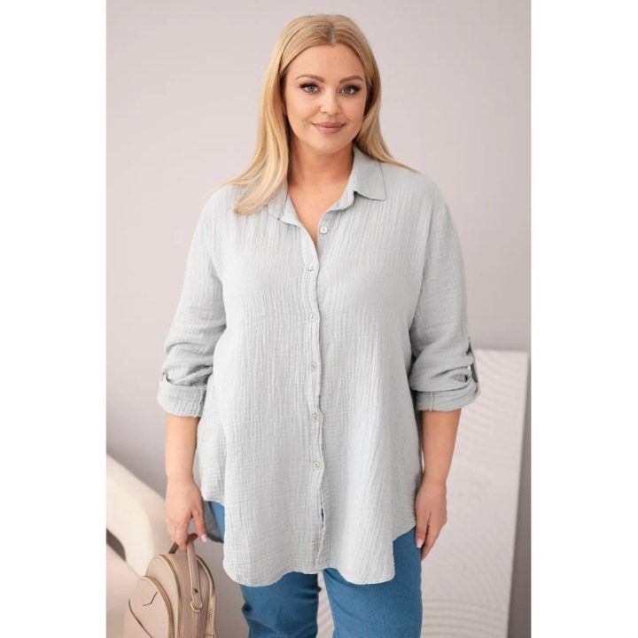 Moteriški muslino marškiniai Plus Size, pilki