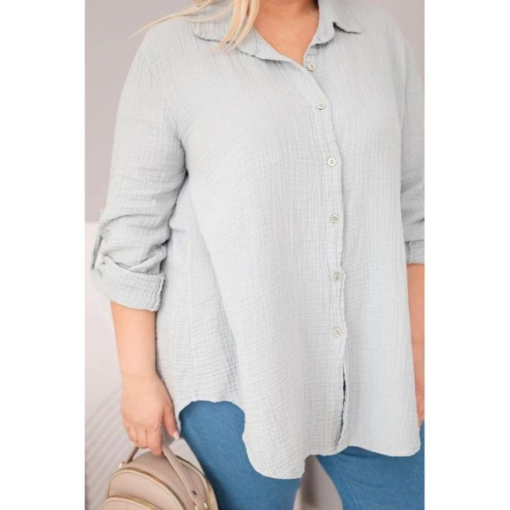 Moteriški muslino marškiniai Plus Size, pilki