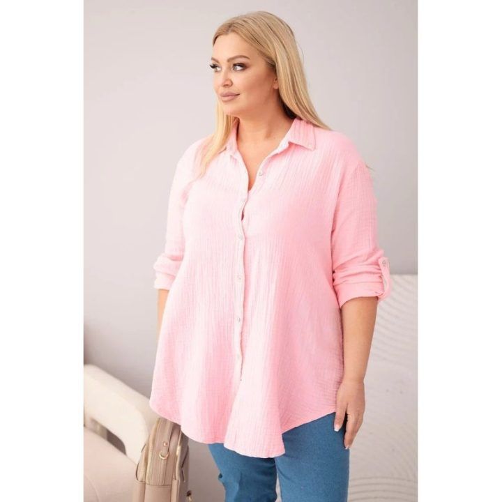 Moteriška Plus Size muslino palaidinė, rožinės spalvos