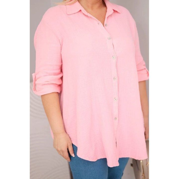 Moteriška Plus Size muslino palaidinė, rožinės spalvos