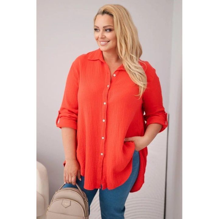 Moteriška Plus Size muslino palaidinė, raudonos spalvos