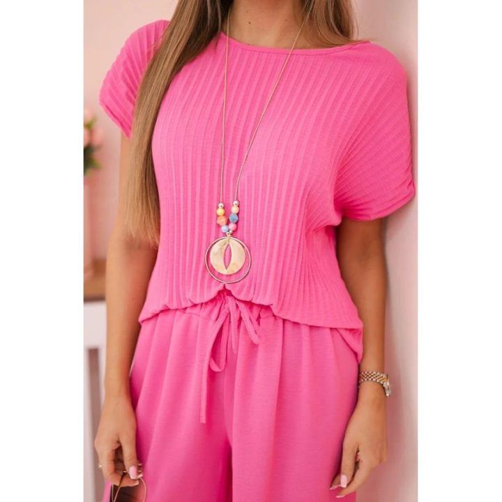 Moteriškas komplektas iš viskozės, rožinės spalvos