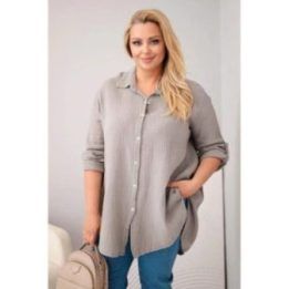 Moteriška Plus Size muslino palaidinė, fango spalvos