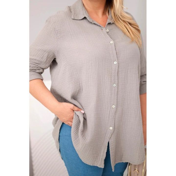 Moteriška Plus Size muslino palaidinė, fango spalvos