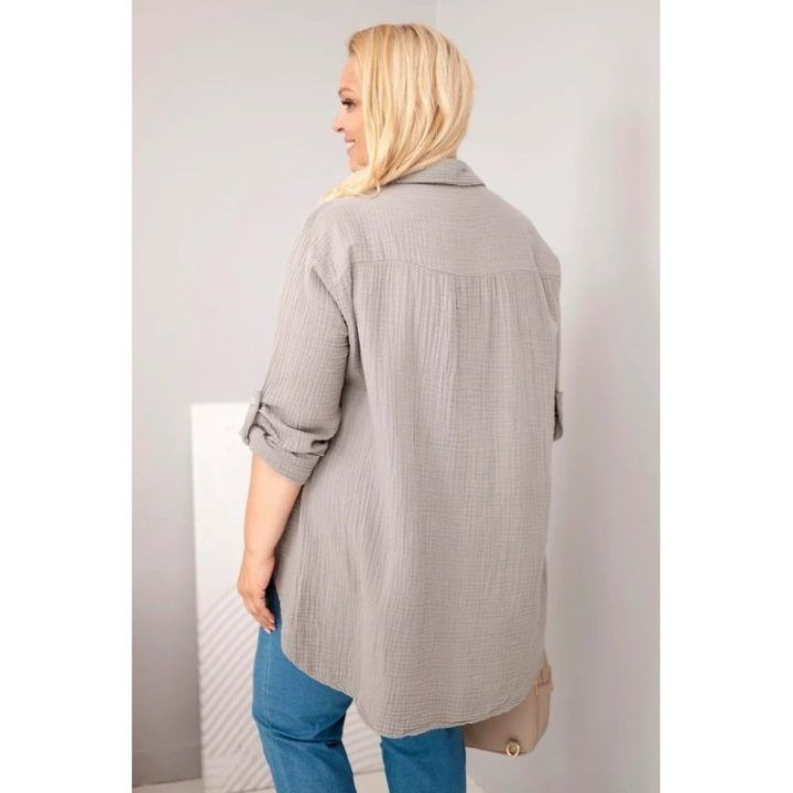 Moteriška Plus Size muslino palaidinė, fango spalvos