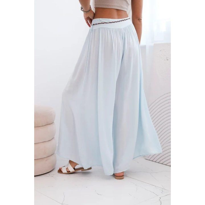Moteriškos plačios viskozinės kelnės, mėlynos spalvos