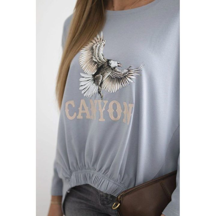 Moteriška palaidinė su erelio ir CANYON užrašu, pilka