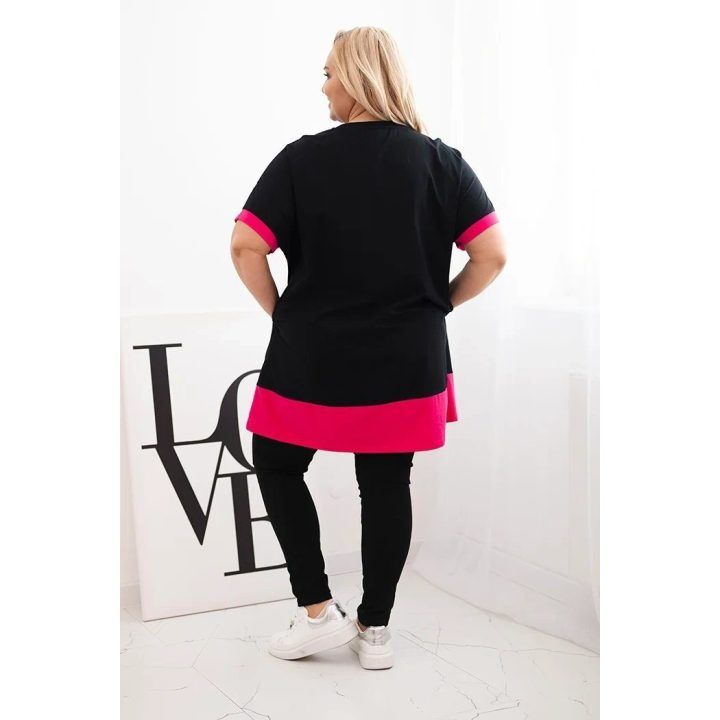 Moteriška Plus Size tunika su gėlių raštu ir dekoratyviniais perlais, fuksijos spalvos
