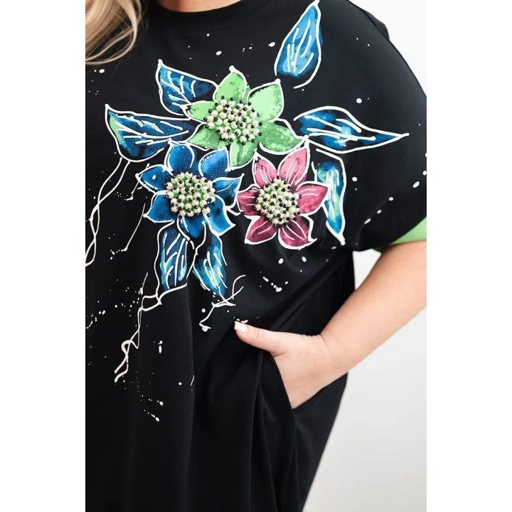 Moteriška Plus Size palaidinė su gėlių raštu, žalia